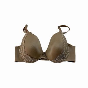 Soma Vanishing Back Full Coverage Bra 34C Beige Underwire Lace Trim Tan Nude